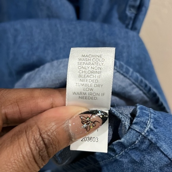 J. Jill Denim Womens M Embroidered Indigo Dress Knee Length Split Neck - Picture 9 of 9